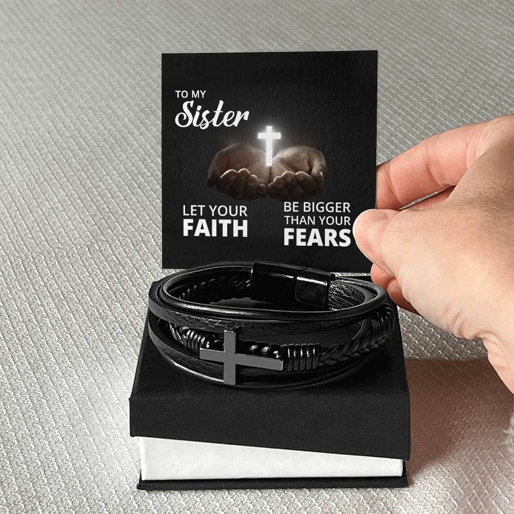 Let Your Faith Be Bigger Than Your Fears Isaiah 41:10 Men's Stainless Steel & Vegan Leather Cross Bracelet - Vegan Leather with Stainless Steel-Express Your Love Gifts