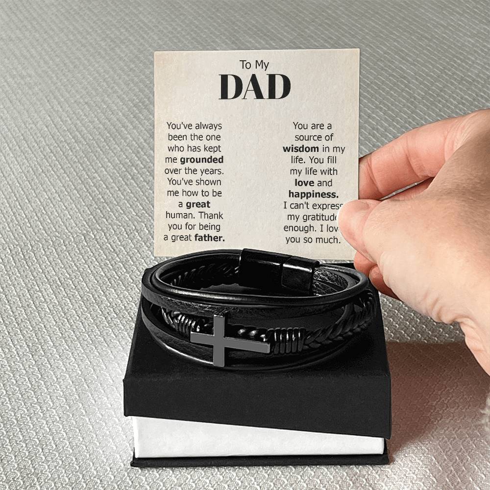 To My Dad You've Always Been the One Men's Cross Bracelet - Vegan Leather with Stainless Steel-Express Your Love Gifts