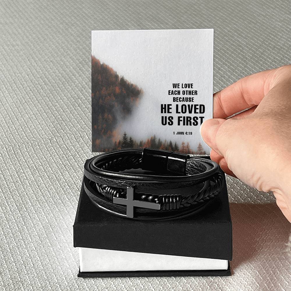 We Love Each Other Men's Cross Bracelet - Vegan Leather with Stainless Steel-Express Your Love Gifts