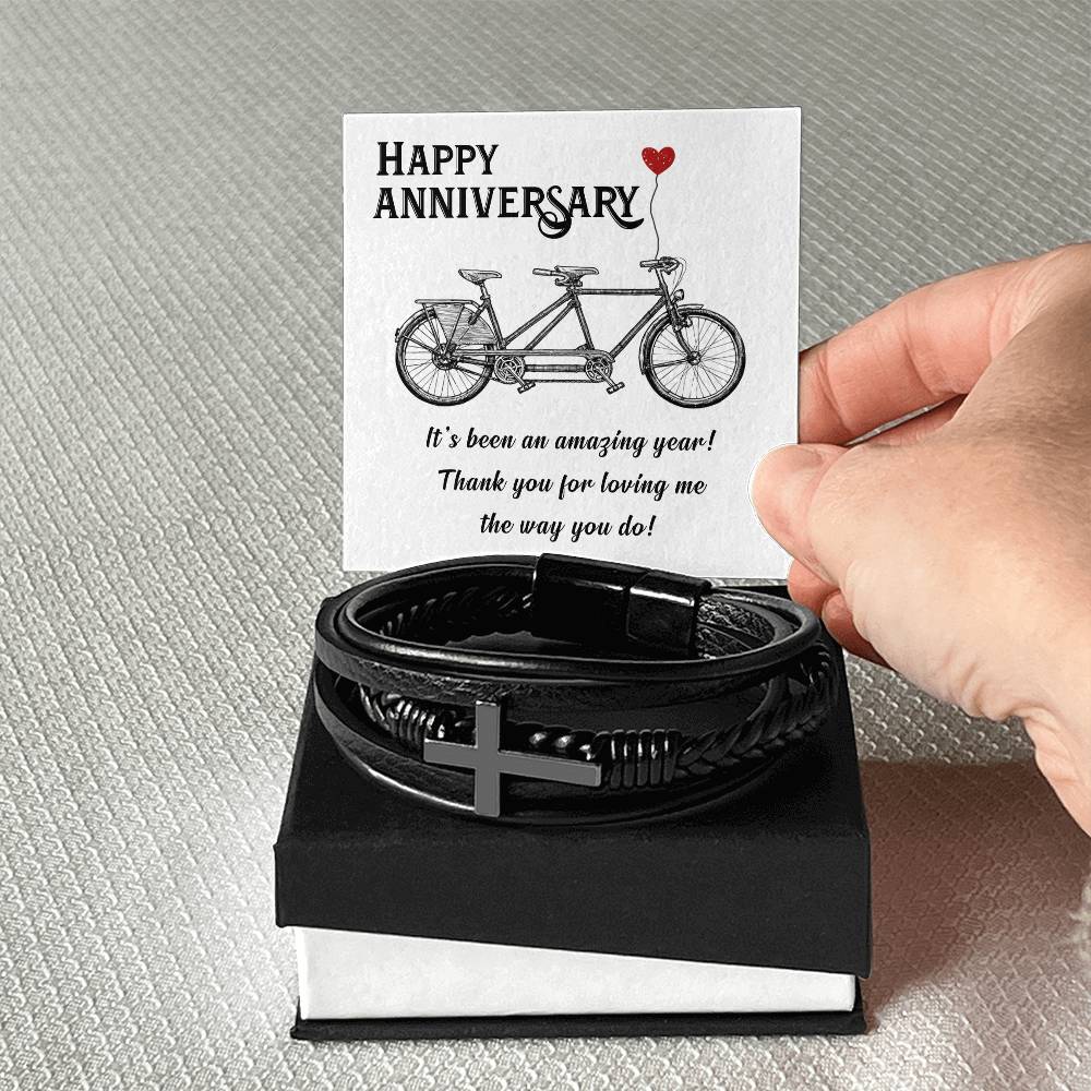 Happy Anniversary It's Been an Amazing Years Men's Cross Bracelet - Vegan Leather with Stainless Steel-Express Your Love Gifts