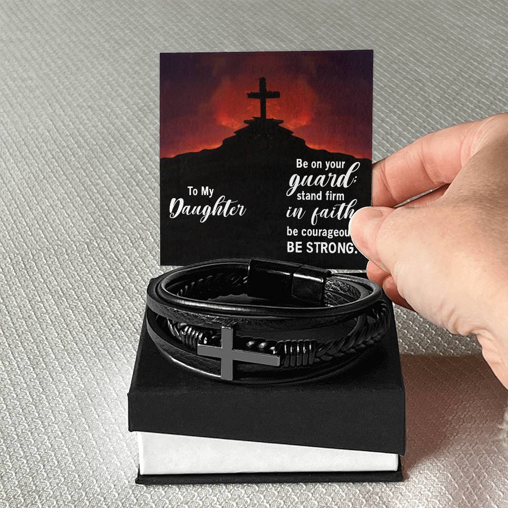 To My Daughter Stand Firm in Faith Stainless Steel & Vegan Leather Cross Bracelet-Express Your Love Gifts