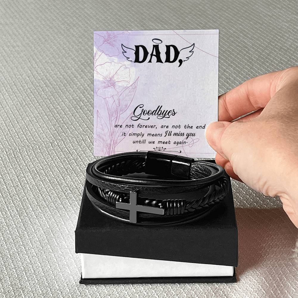 Goodbye Aren't Forever Men's Cross Bracelet - Vegan Leather with Stainless Steel-Express Your Love Gifts