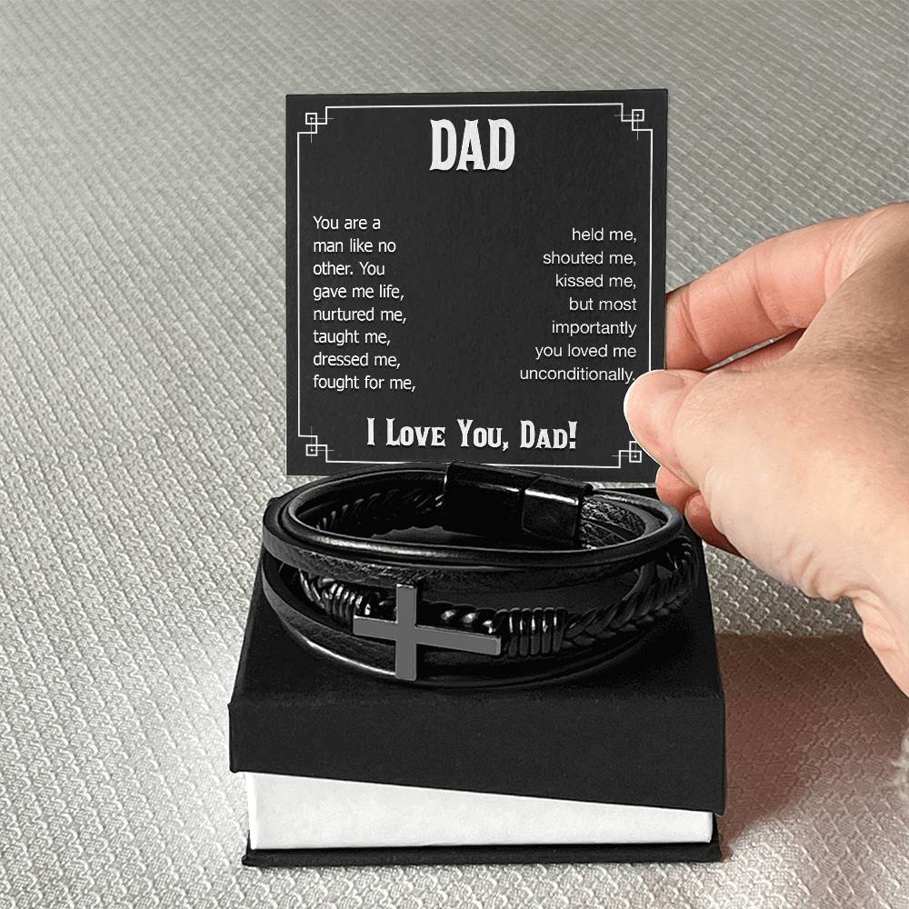 Dad You Are a Man Like No Other Men's Cross Bracelet - Vegan Leather with Stainless Steel-Express Your Love Gifts