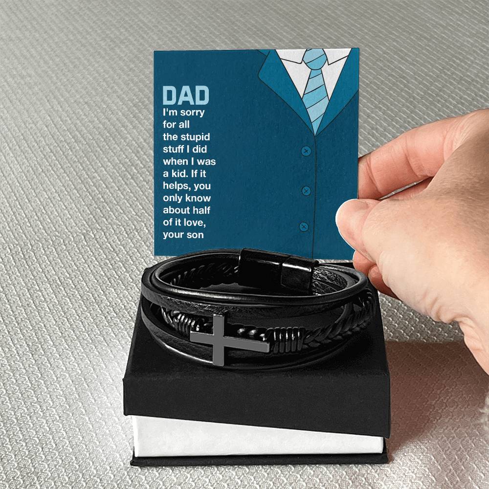 To My Dad You Only Know About Half Men's Cross Bracelet - Vegan Leather with Stainless Steel-Express Your Love Gifts
