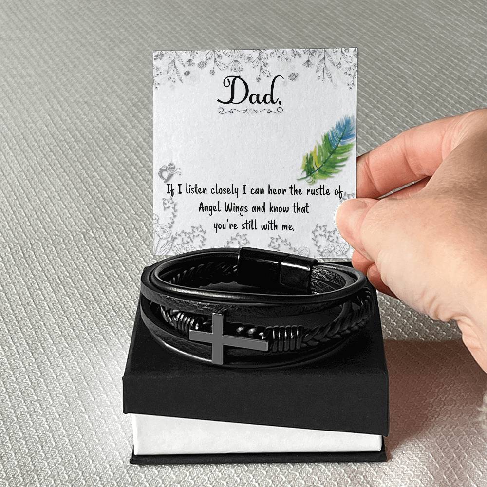 If I Listen Closely Men's Cross Bracelet - Vegan Leather with Stainless Steel-Express Your Love Gifts