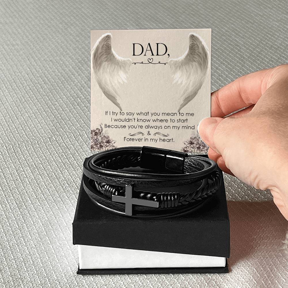 If I Try to Say Men's Cross Bracelet - Vegan Leather with Stainless Steel-Express Your Love Gifts