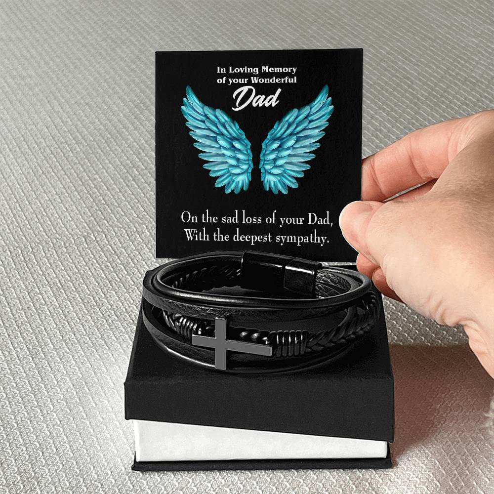With Deepest Sympathy Men's Cross Bracelet - Vegan Leather with Stainless Steel-Express Your Love Gifts