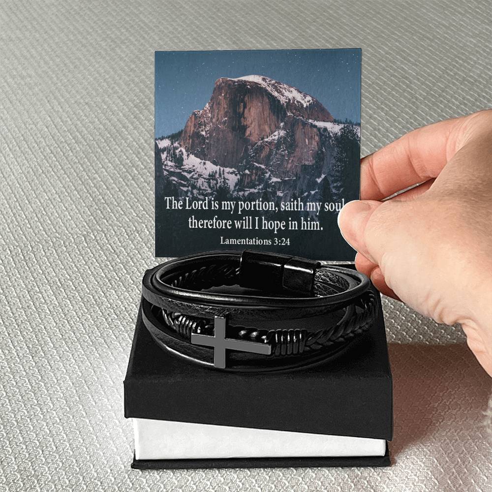 Hope in Him Lamentations 32:4 Men's Stainless Steel & Vegan Leather Cross Bracelet - Vegan Leather with Stainless Steel-Express Your Love Gifts