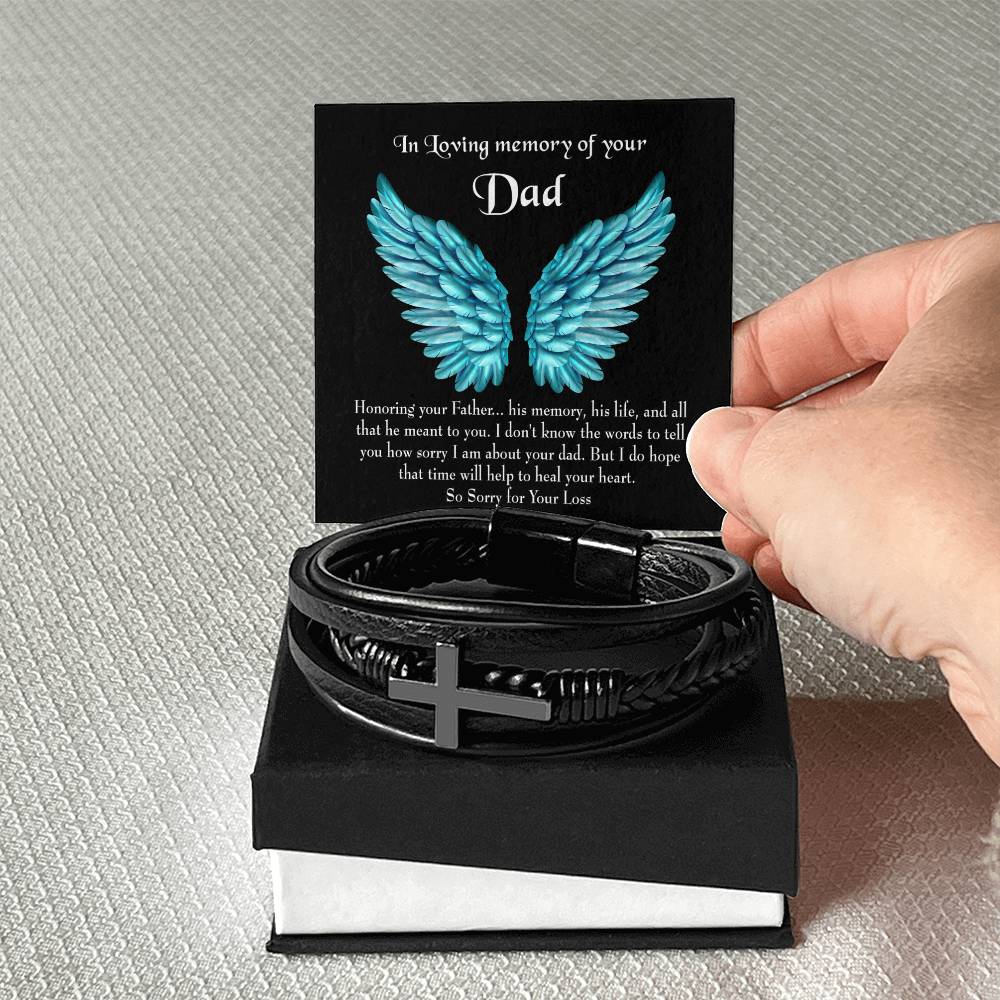 Honoring Your Dad Men's Cross Bracelet - Vegan Leather with Stainless Steel-Express Your Love Gifts