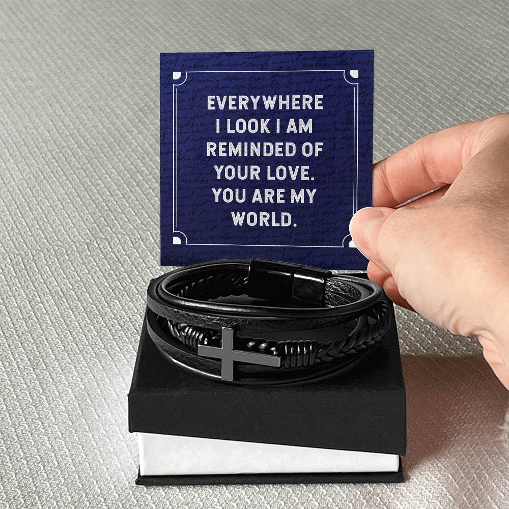 Everywhere I Look Men's Cross Bracelet - Vegan Leather with Stainless Steel-Express Your Love Gifts