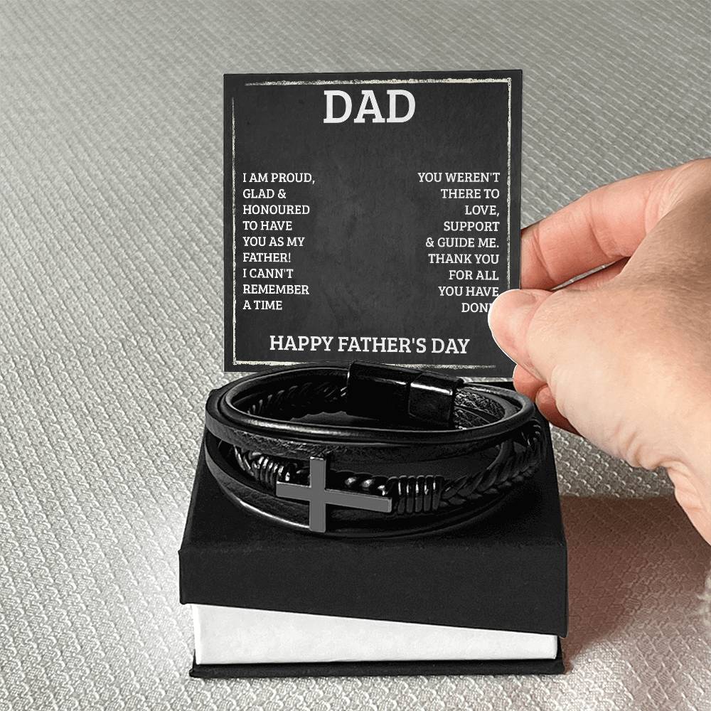 To Dad I'm Proud Men's Cross Bracelet - Vegan Leather with Stainless Steel-Express Your Love Gifts
