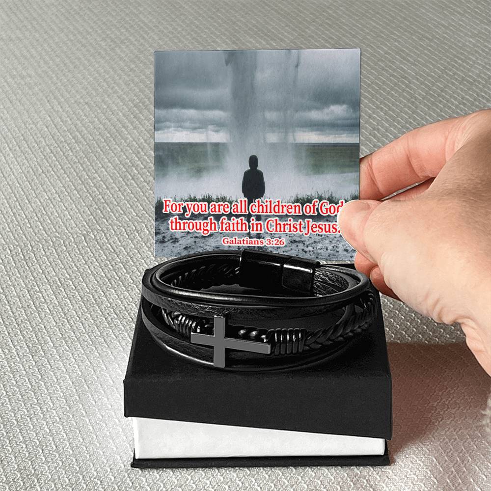 Child of God Galatians 3:26 Men's Stainless Steel & Vegan Leather Cross Bracelet - Vegan Leather with Stainless Steel-Express Your Love Gifts