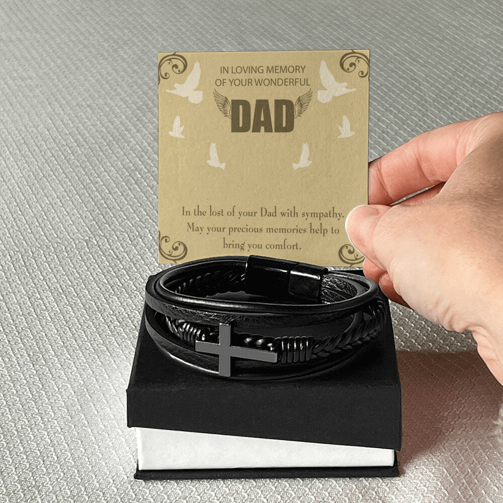 In the Lost of Your Dad Men's Cross Bracelet - Vegan Leather with Stainless Steel-Express Your Love Gifts