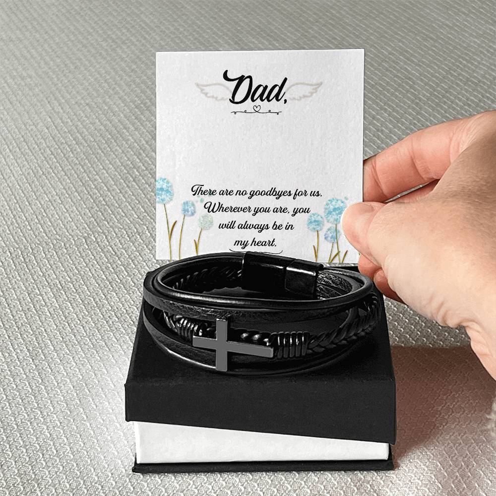 There Are No Goodbyes Men's Cross Bracelet - Vegan Leather with Stainless Steel-Express Your Love Gifts