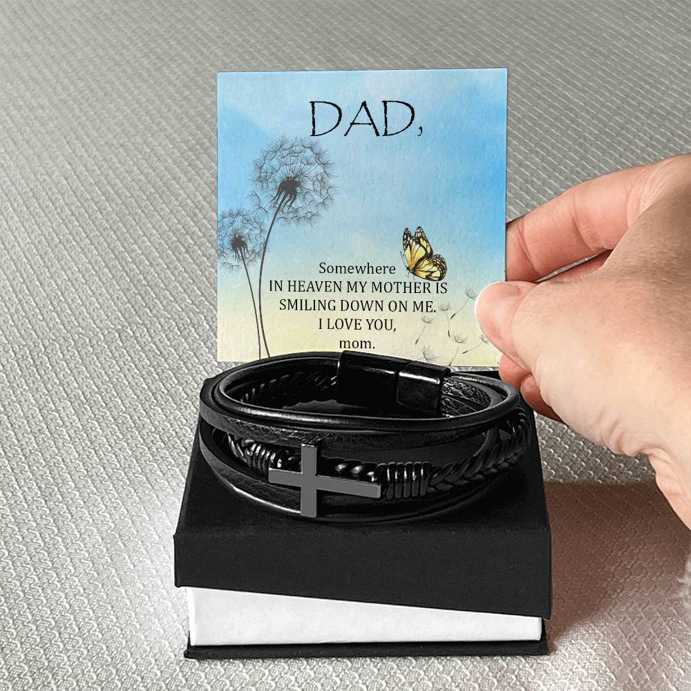 Somewhere in Heaven Men's Cross Bracelet - Vegan Leather with Stainless Steel-Express Your Love Gifts