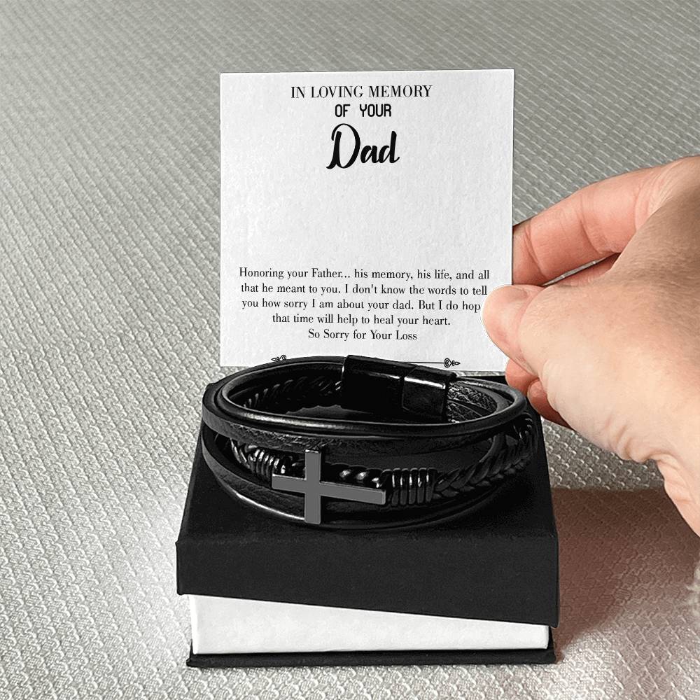Honoring Your Father Men's Cross Bracelet - Vegan Leather with Stainless Steel-Express Your Love Gifts