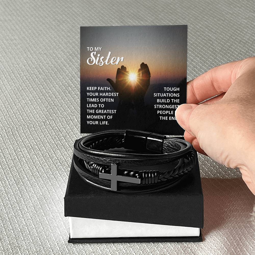Keep Faith 2 Timothy 4:7 Men's Stainless Steel & Vegan Leather Cross Bracelet - Vegan Leather with Stainless Steel-Express Your Love Gifts