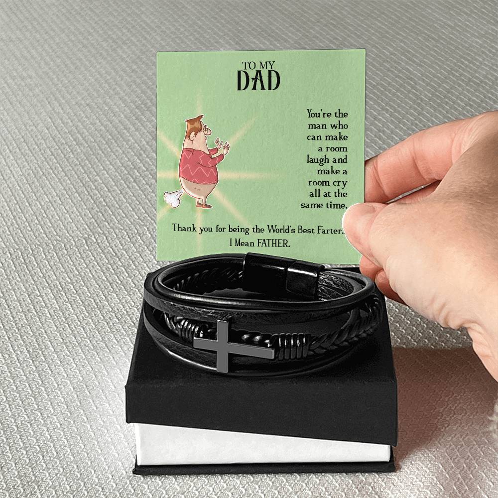 To My Dad You're the Man Men's Cross Bracelet - Vegan Leather with Stainless Steel-Express Your Love Gifts