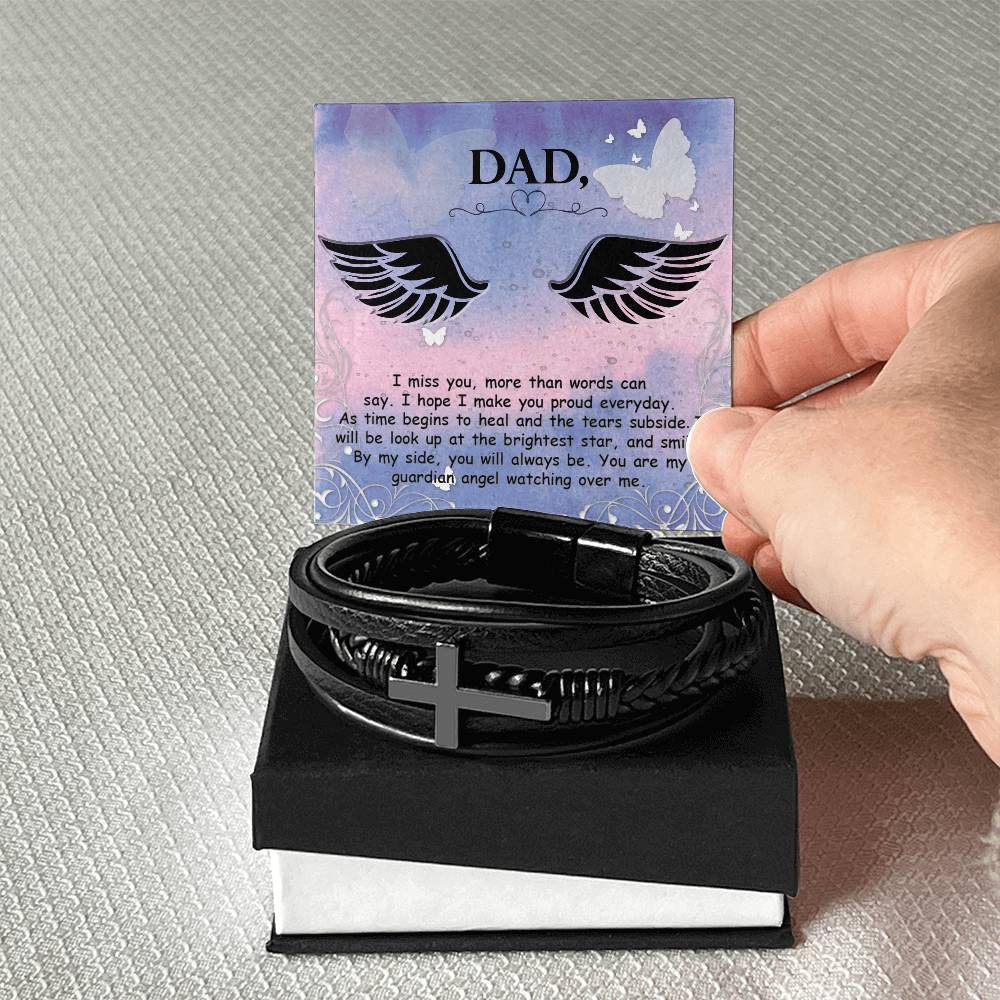 I Miss You More Than Words Men's Cross Bracelet - Vegan Leather with Stainless Steel-Express Your Love Gifts