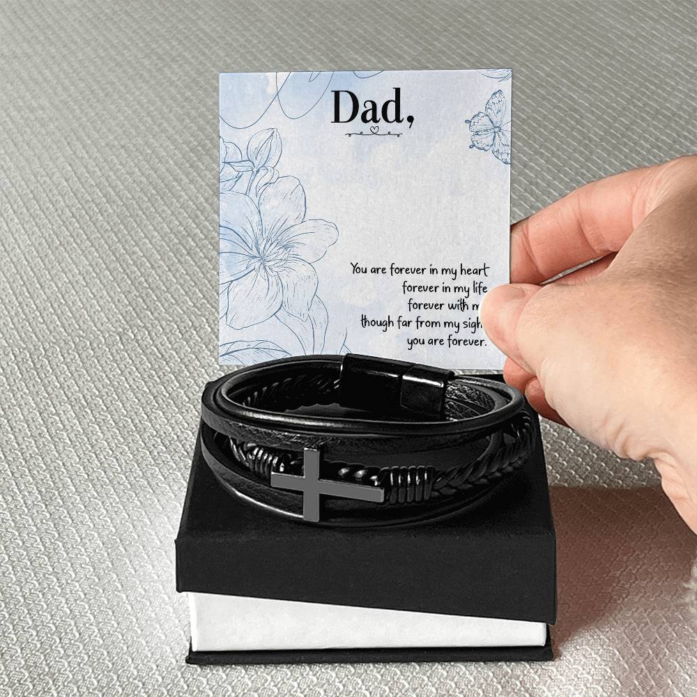 You are Forever in My Heart Dad Men's Cross Bracelet - Vegan Leather with Stainless Steel-Express Your Love Gifts