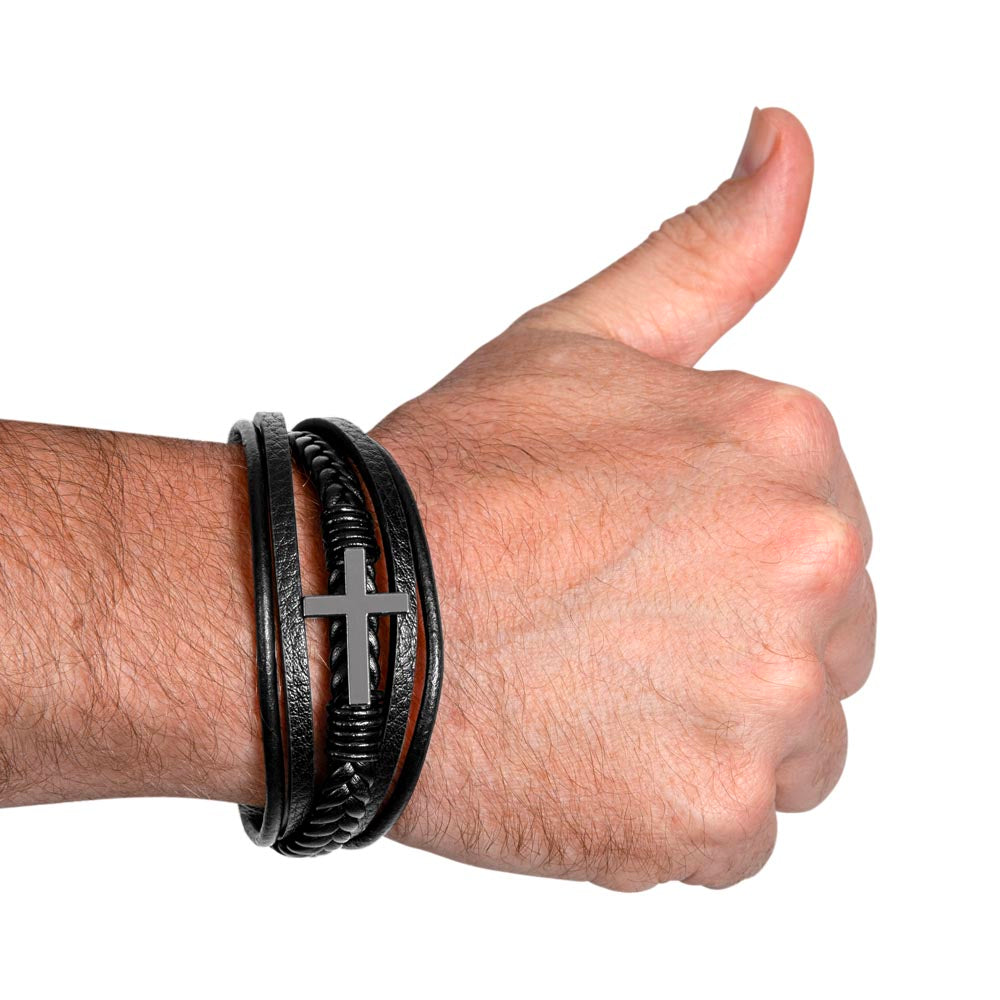Man Like My Father Men's Cross Bracelet - Vegan Leather with Stainless Steel-Express Your Love Gifts