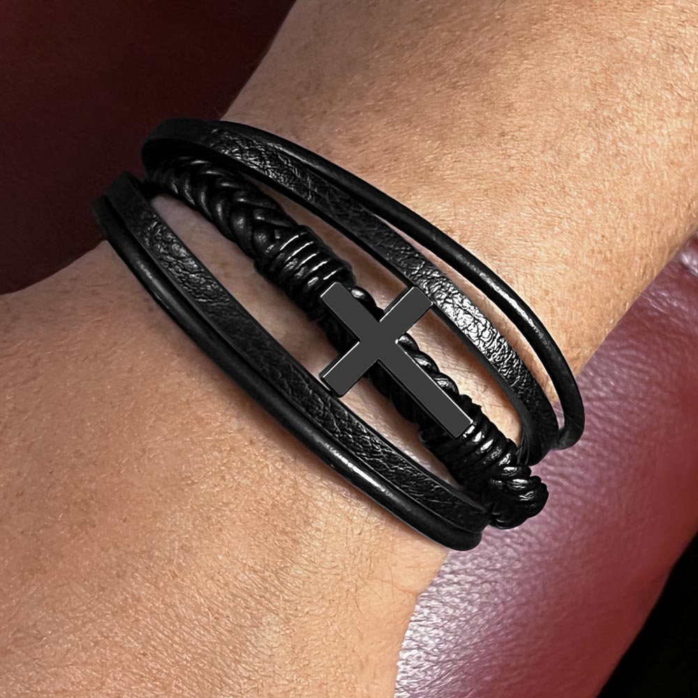 Men's Cross Bracelet - Vegan Leather with Stainless Steel-Express Your Love Gifts