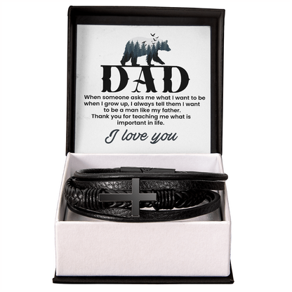 Man Like My Father Men's Cross Bracelet - Vegan Leather with Stainless Steel-Express Your Love Gifts