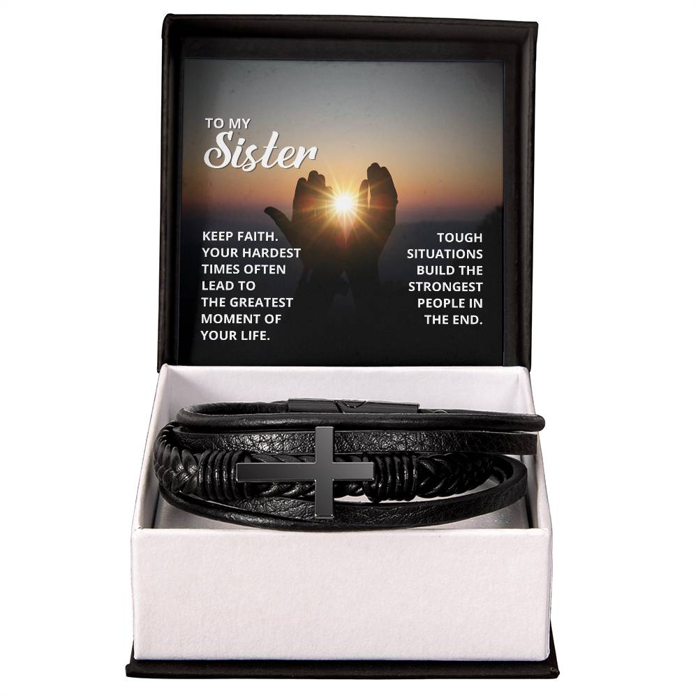 Keep Faith 2 Timothy 4:7 Men's Stainless Steel &amp; Vegan Leather Cross Bracelet - Vegan Leather with Stainless Steel-Express Your Love Gifts