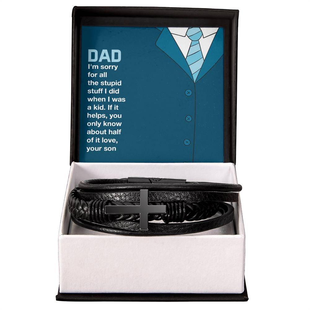 To My Dad You Only Know About Half Men's Cross Bracelet - Vegan Leather with Stainless Steel-Express Your Love Gifts