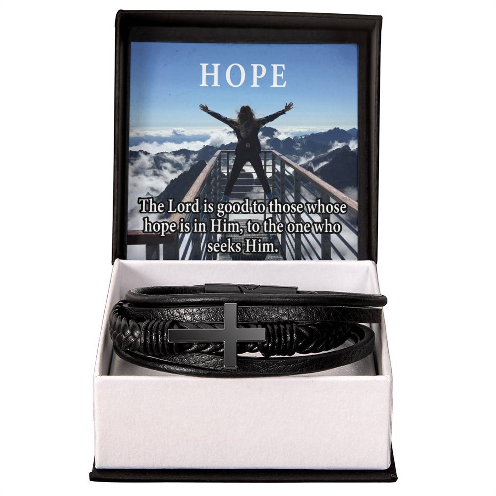 Hope is in Him Men's Stainless Steel & Vegan Leather Cross Bracelet - Vegan Leather with Stainless Steel-Express Your Love Gifts