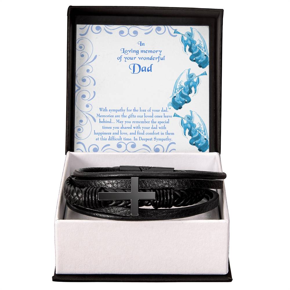 In Deepest Sympathy Men's Cross Bracelet - Vegan Leather with Stainless Steel-Express Your Love Gifts