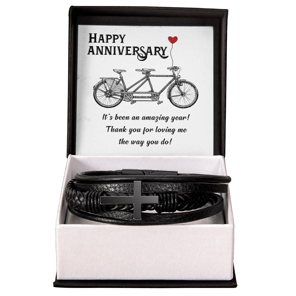 Happy Anniversary It's Been an Amazing Years Men's Cross Bracelet - Vegan Leather with Stainless Steel-Express Your Love Gifts