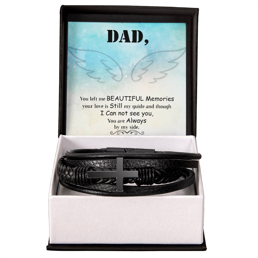 Dad You Left Me Men's Cross Bracelet - Vegan Leather with Stainless Steel-Express Your Love Gifts