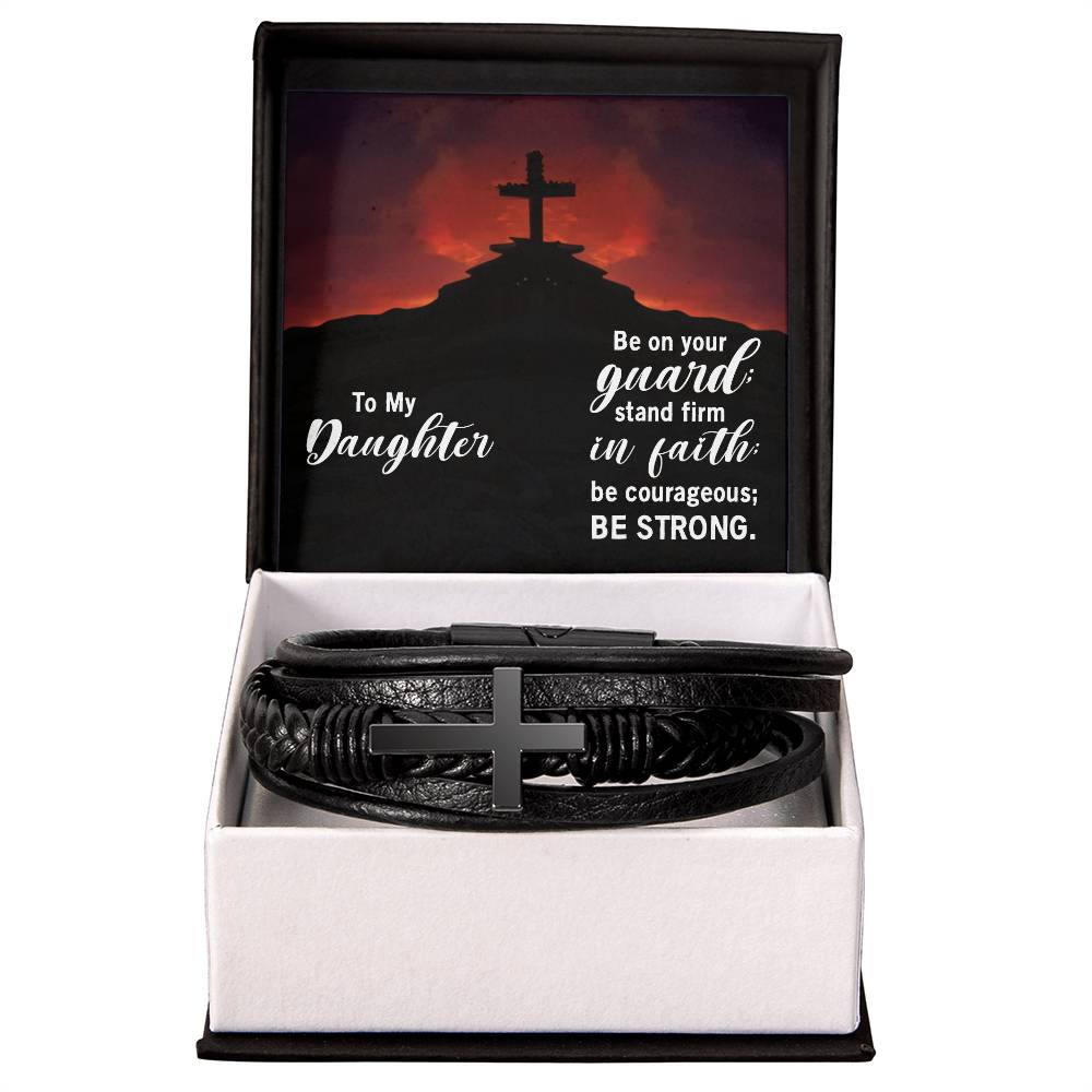 To My Daughter Stand Firm in Faith Stainless Steel &amp; Vegan Leather Cross Bracelet-Express Your Love Gifts