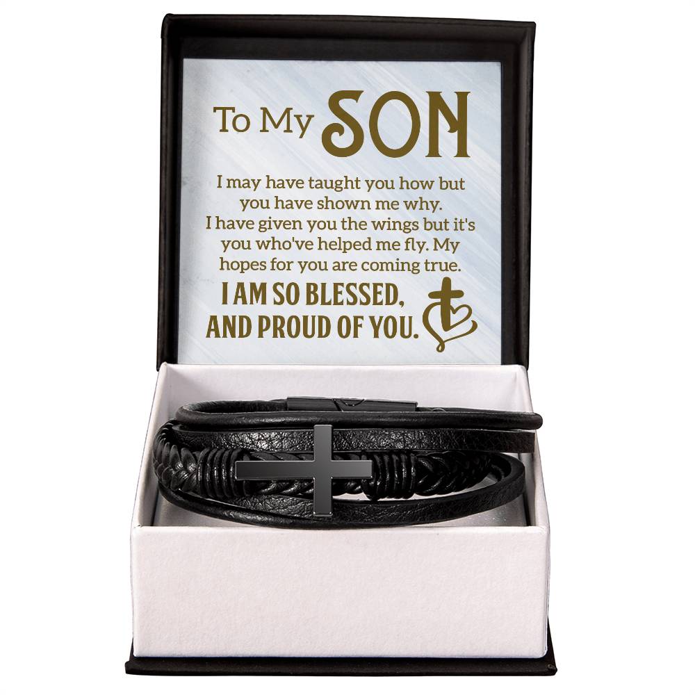 To My Son I Am So Blessed Men's Cross Bracelet - Vegan Leather with Stainless Steel-Express Your Love Gifts