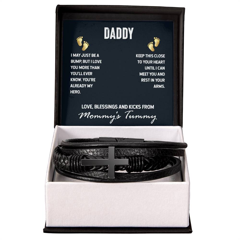 Dadd I May Just be a Bump Men's Cross Bracelet - Vegan Leather with Stainless Steel-Express Your Love Gifts