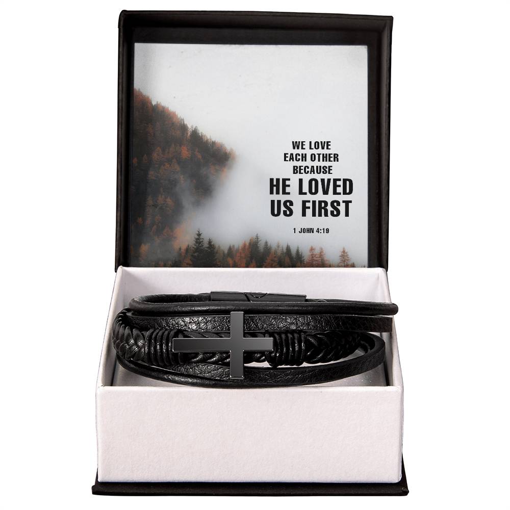 We Love Each Other Men's Cross Bracelet - Vegan Leather with Stainless Steel-Express Your Love Gifts