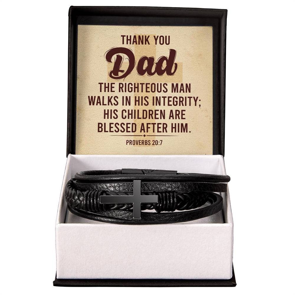 Righteousman Dad Men's Cross Bracelet - Vegan Leather with Stainless Steel-Express Your Love Gifts