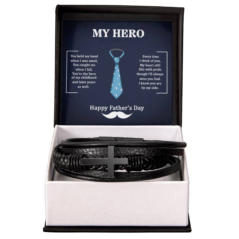 Dad My Hero Men's Cross Bracelet - Vegan Leather with Stainless Steel-Express Your Love Gifts
