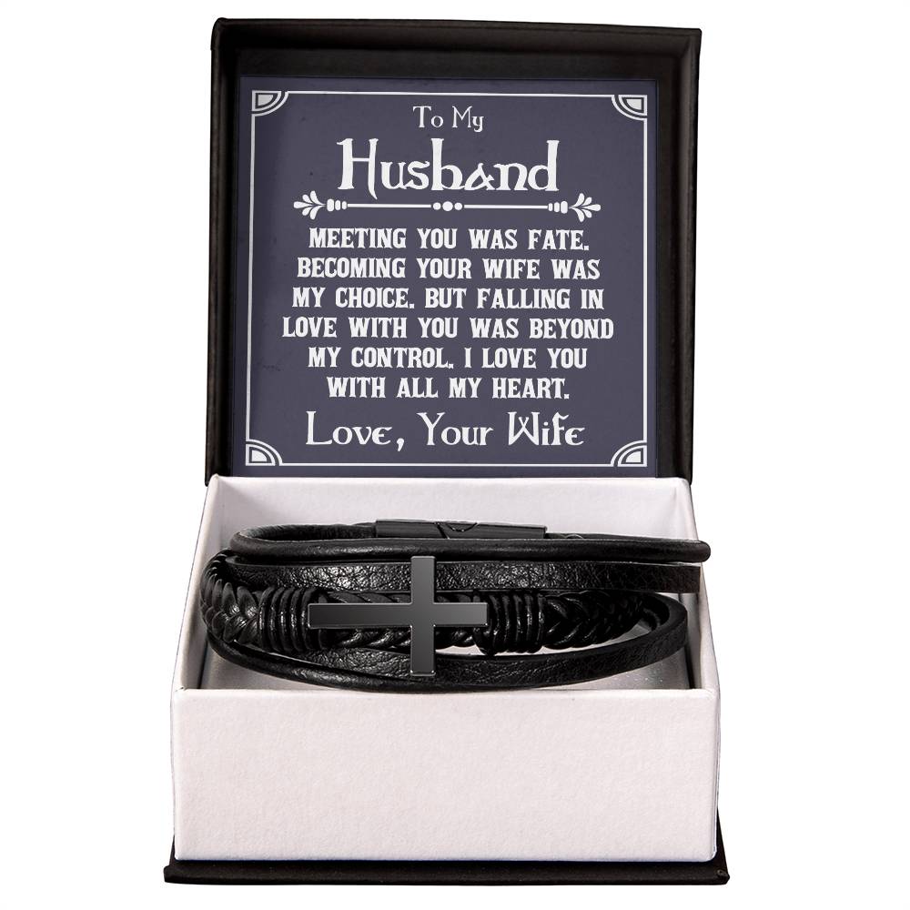 To My Husband Meeting You Was Fate Men's Cross Bracelet - Vegan Leather with Stainless Steel-Express Your Love Gifts