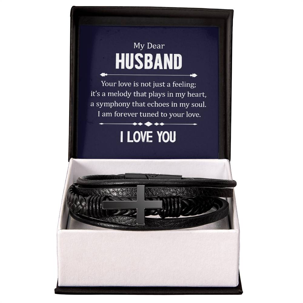 To My Husband Your Love is Not Just a Feeling Men's Cross Bracelet - Vegan Leather with Stainless Steel-Express Your Love Gifts