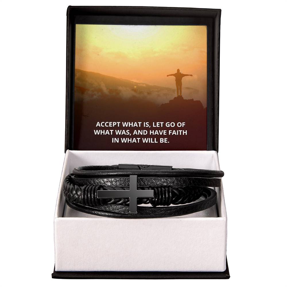 Accept What Is Men's Stainless Steel &amp; Vegan Leather Cross Bracelet - Vegan Leather with Stainless Steel-Express Your Love Gifts
