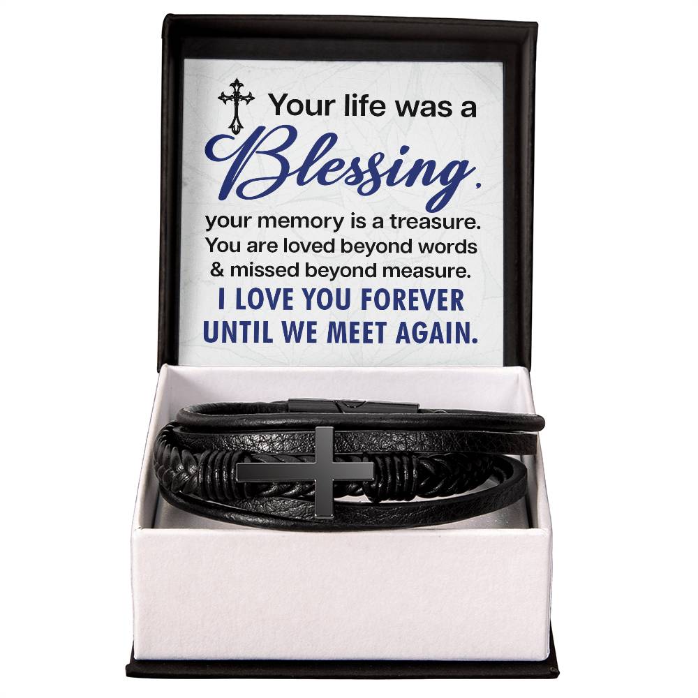Your Life Was a Blessing Men's Cross Bracelet - Vegan Leather with Stainless Steel-Express Your Love Gifts