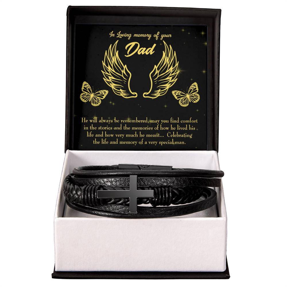 Memory of a Special Man Men's Cross Bracelet - Vegan Leather with Stainless Steel-Express Your Love Gifts