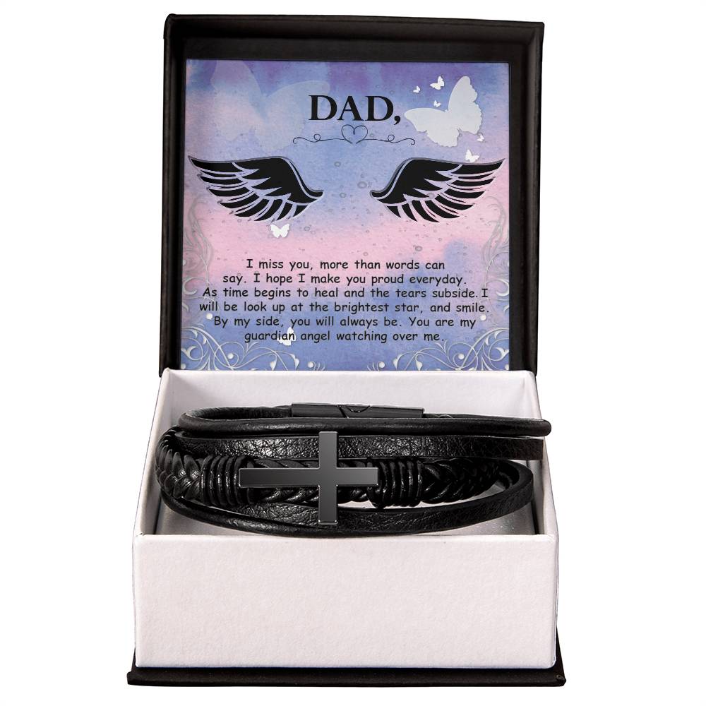 I Miss You More Than Words Men's Cross Bracelet - Vegan Leather with Stainless Steel-Express Your Love Gifts