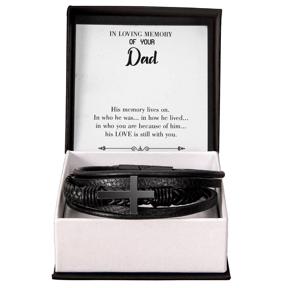 His Memory Lives Men's Cross Bracelet - Vegan Leather with Stainless Steel-Express Your Love Gifts