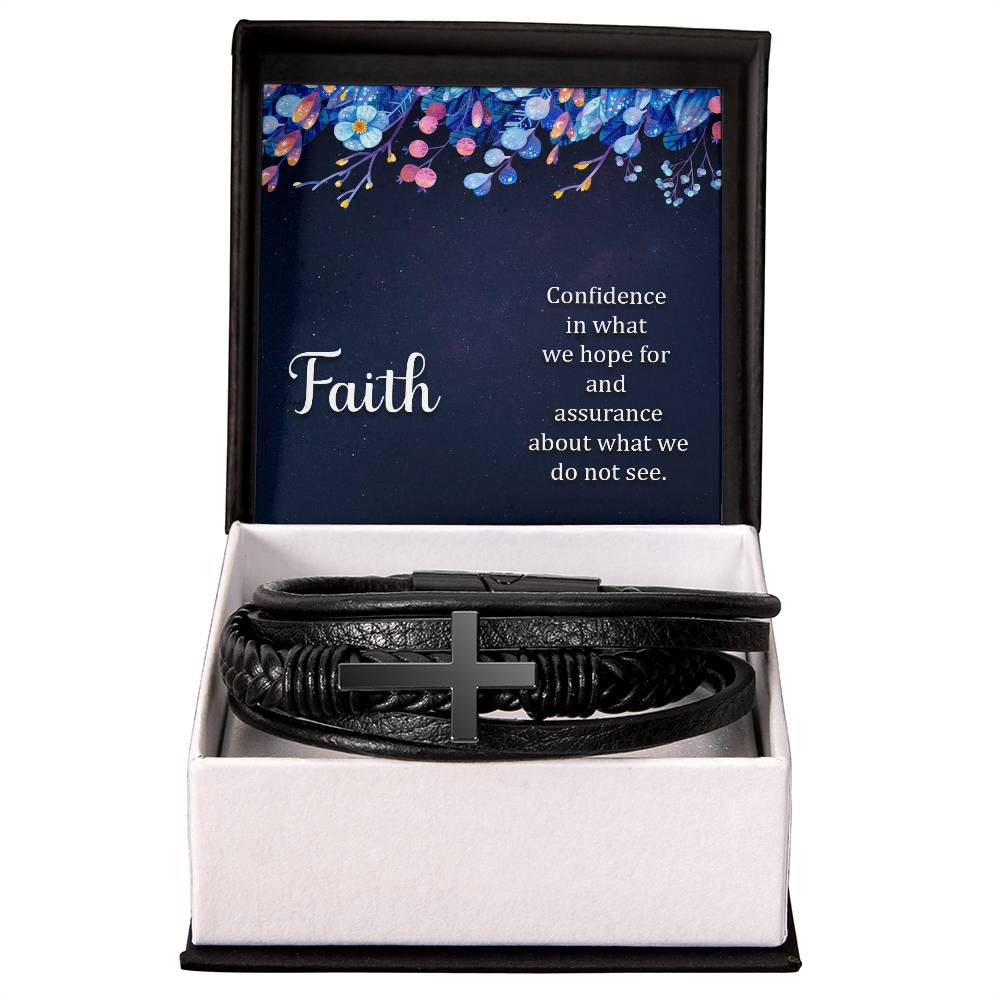 Faith (noun) Hebrews 11:1 Men's Stainless Steel &amp; Vegan Leather Cross Bracelet - Vegan Leather with Stainless Steel-Express Your Love Gifts