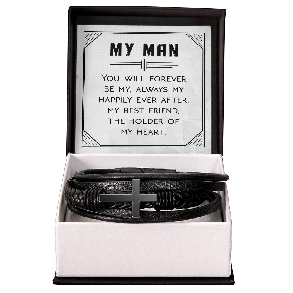 You Will Forever Be My Always Men's Cross Bracelet - Vegan Leather with Stainless Steel-Express Your Love Gifts