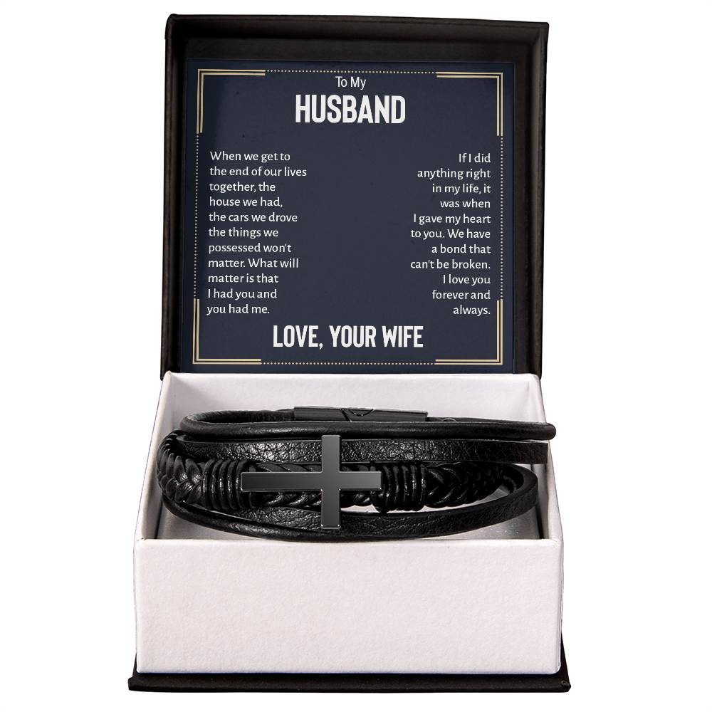 To My Husband When We Get to the End of Our Lives Men's Cross Bracelet - Vegan Leather with Stainless Steel-Express Your Love Gifts