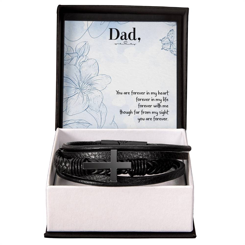 You are Forever in My Heart Dad Men's Cross Bracelet - Vegan Leather with Stainless Steel-Express Your Love Gifts